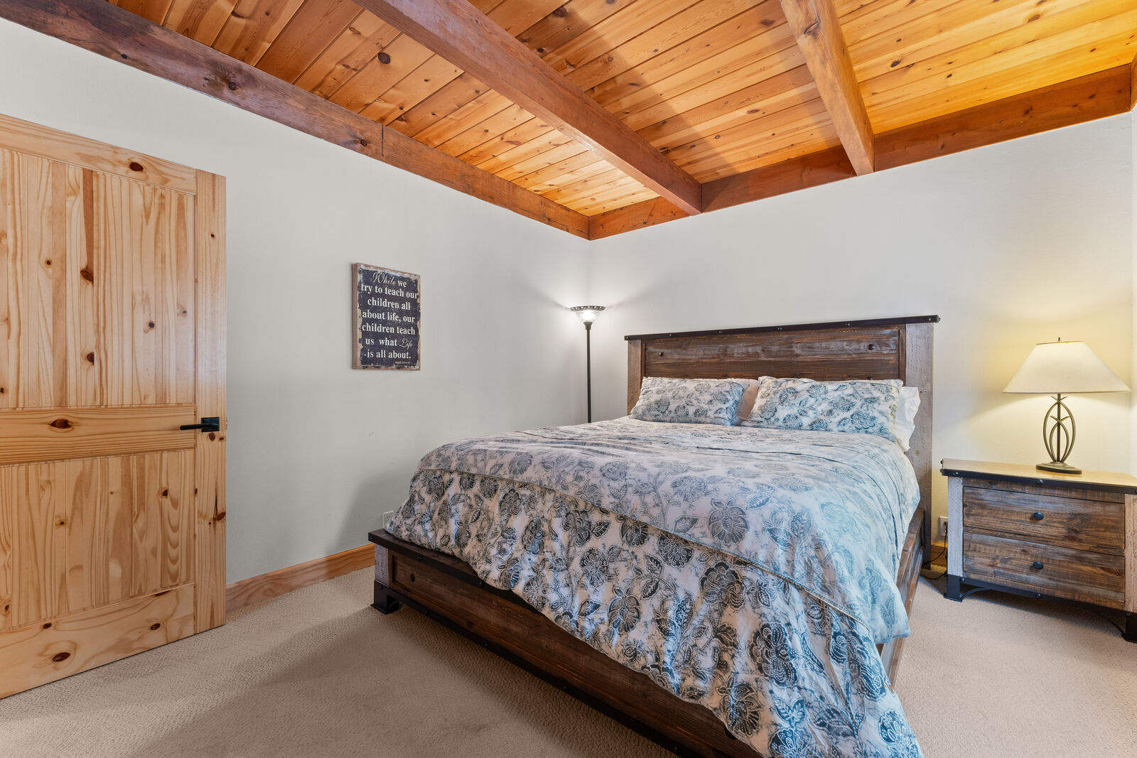 Bedroom with knotty pine accents