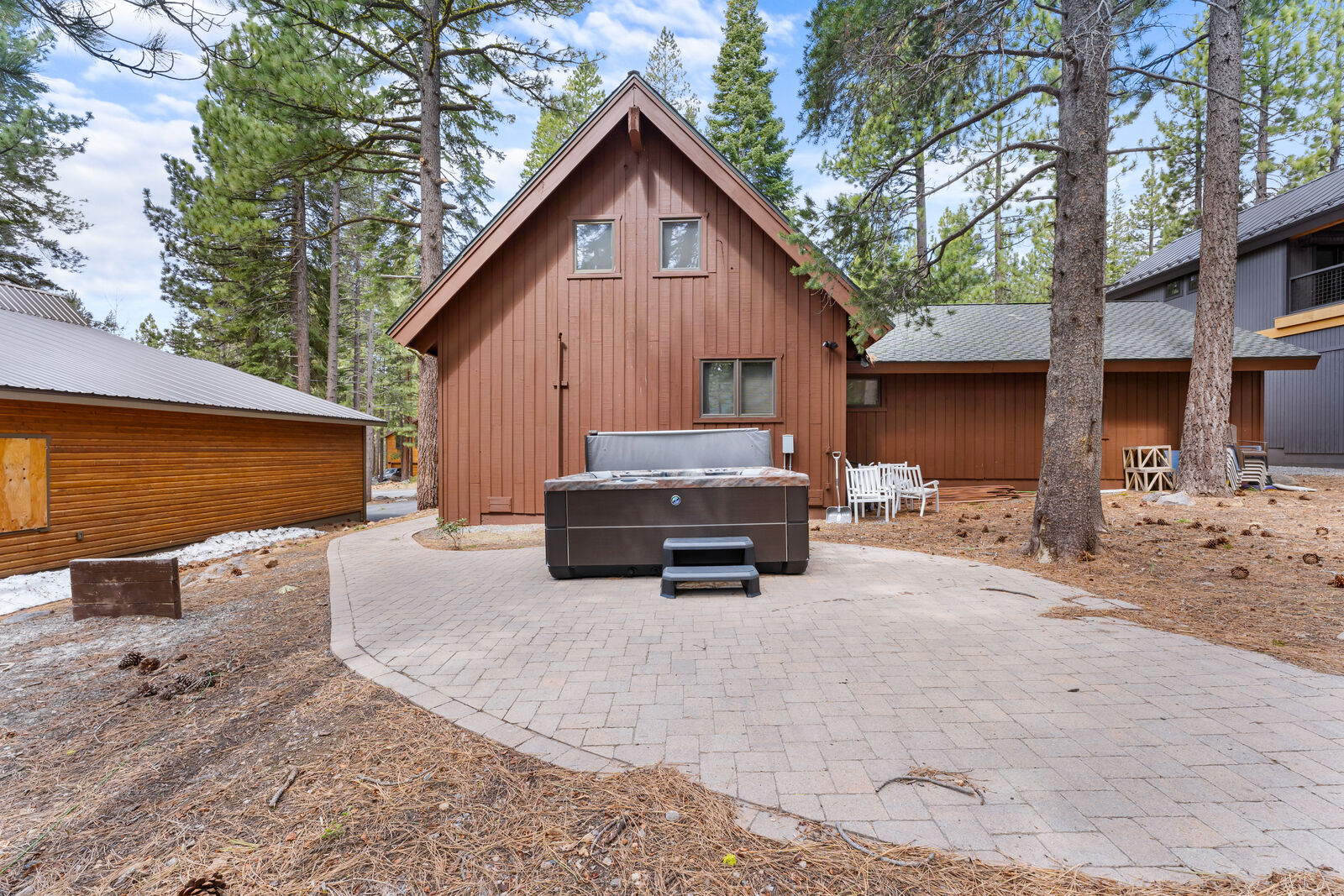 Driveway and hot tub area