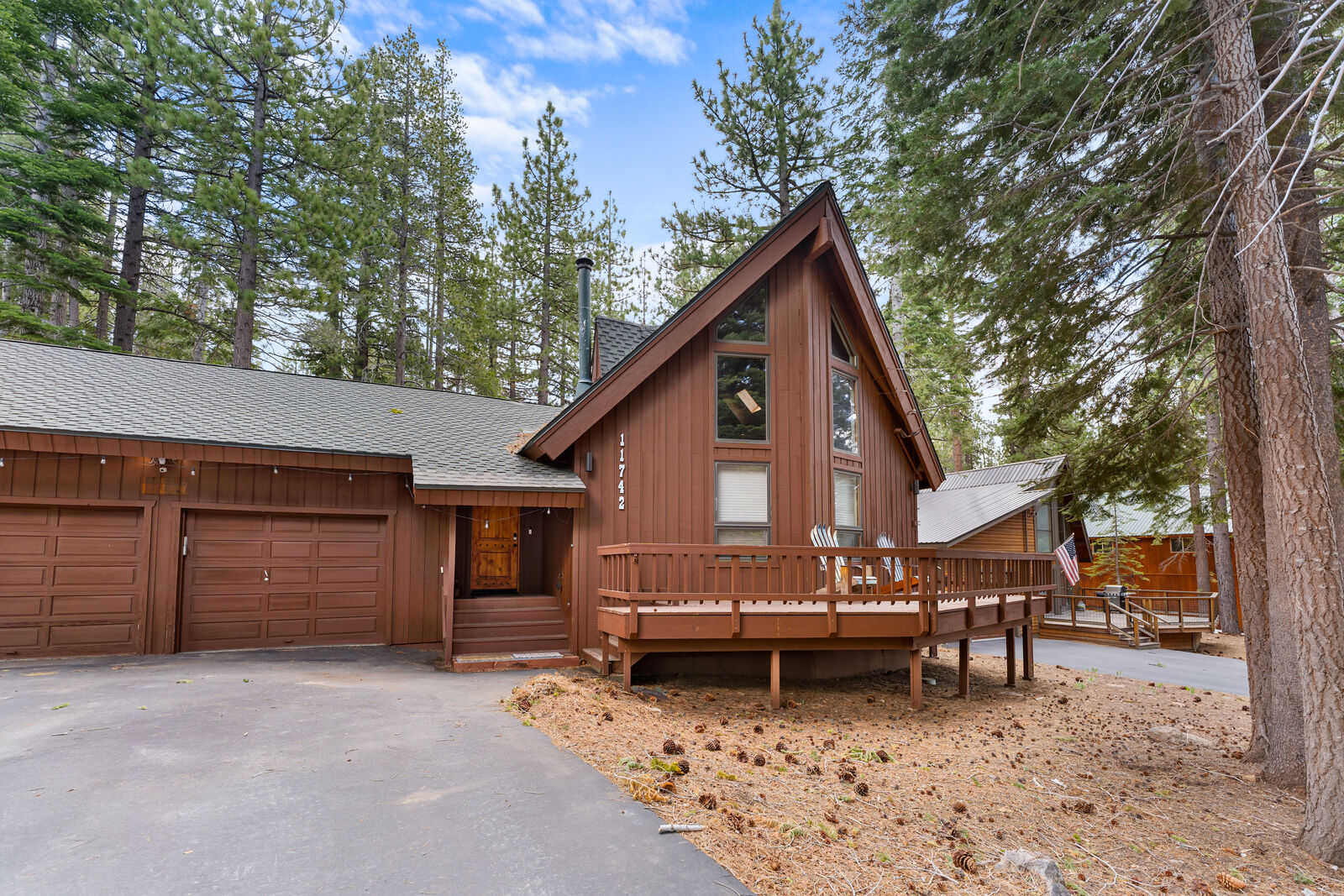 Exterior among tall pines